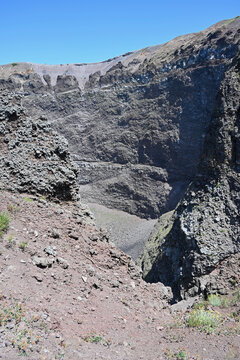 View into the Caldera of Mount Vesuvius between Walls of Volcanic Rock, Portrait