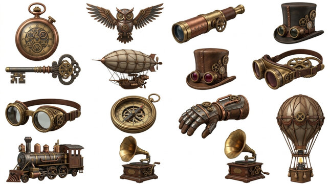 Steampunk Collection Of Vintage Objects And Inventions.