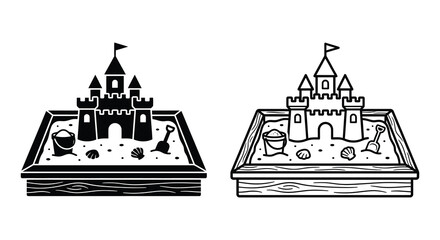 Sandcastle And Beach Toys Black And White Vector Illustration © adobeamena