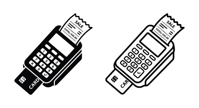 Point of sale Terminal Silhouettes With Receipts Black And White