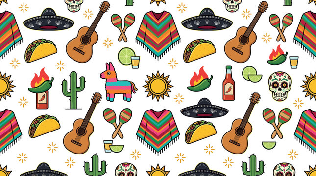 Mexican Culture and Celebration Pattern Vector Illustration