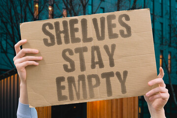 "Shelves stay empty" Retail gaps reveal supply chain strain. REVEAL. STRAIN. GAPS. SHELVES. EMPTY. © AndriiKoval