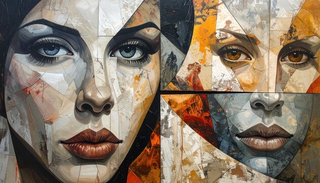 Geometric abstract portrait of a woman, fragmented face design