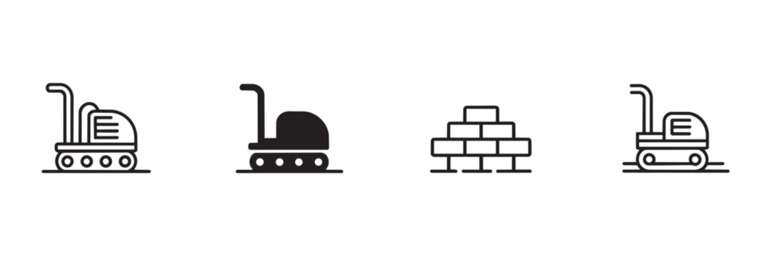 construction machinery and brick wall icons Vector
