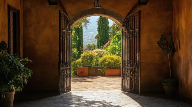 Open gate framing a scenic outdoor view