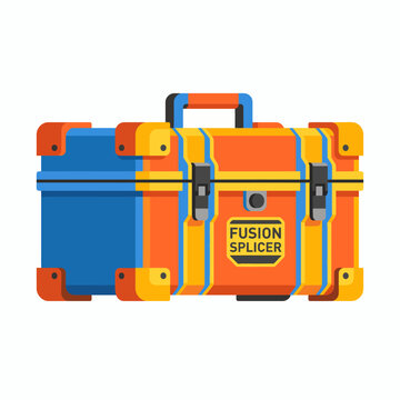 Flat vector illustration of a professional fusion splicer equipment case.