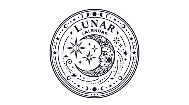 Lunar Calendar Celestial Design with Moon Face and Stars