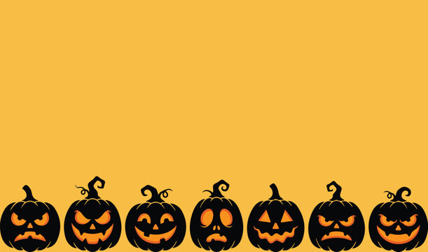 Spooky Halloween Pumpkin Bottom Border Vector transparent background 