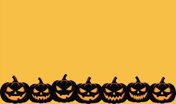Spooky Halloween Pumpkin Bottom Border Vector transparent background 