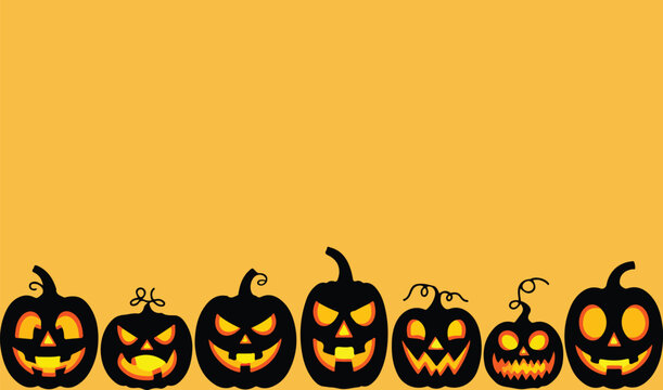 Spooky Halloween Pumpkin Bottom Border Vector transparent background 