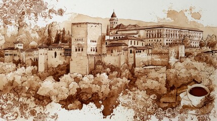 Obraz premium Historic European Castle and Fortress Situated on a Hillside with Forested Area