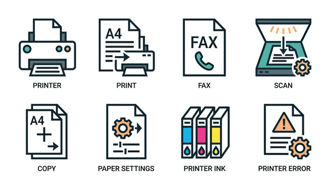 Office technology and document management icons