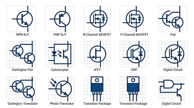 Electronic component schematics and symbols for semiconductor devices