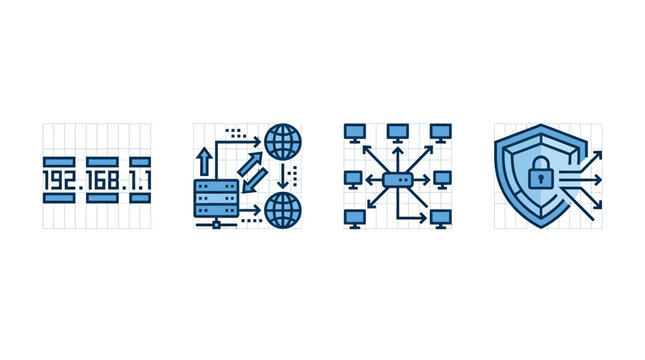 Network connection data flow and security icons abstract concept