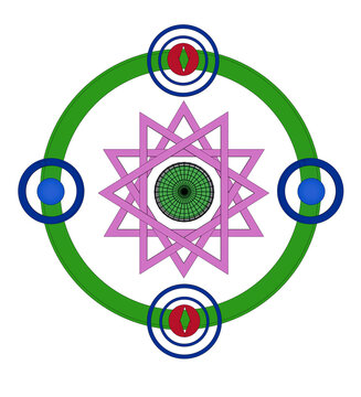 Psychedelic Techwear Mandala Graphic with Grid Sphere Core
