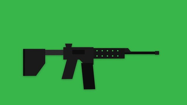 Black Assault Rifle Silhouette Isolated on a Solid Green Background