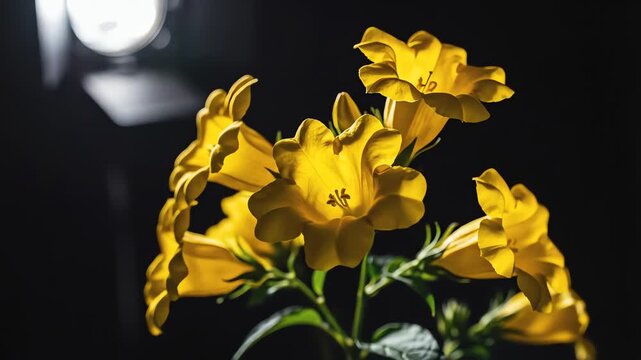 Yellow bells flower blooming in cinematic lighting