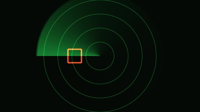 Radar display showing green waves and yellow box on dark background