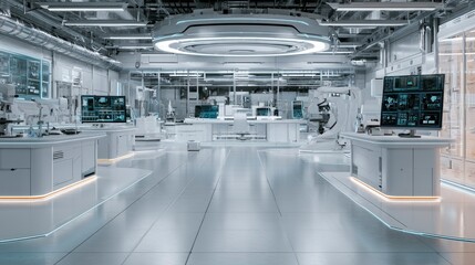 Obraz premium Futuristic Laboratory with Advanced Technology Equipment and Robotics