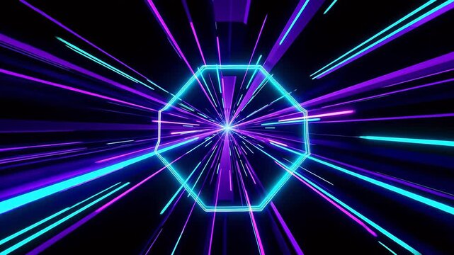 Purple and cyan neon lights converging