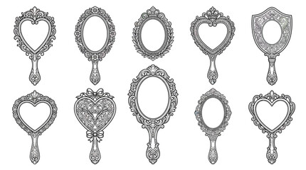 Antique Hand Mirrors Collection - Ornate Vintage Vanity Mirror Set © siti