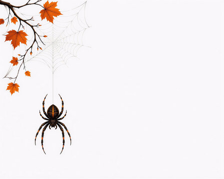 Halloween Spider Hanging on Web Flat Illustration