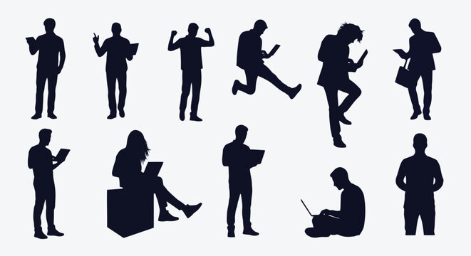 Collection of Silhouettes Depicting Various Human Poses and Activities.