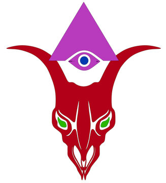 Dark Occult Demonic Skull with Third Eye Pyramid Graphic