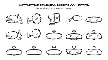 Automotive Rearview Mirror Collection - Vector Line Icons, SVG Flat Design © siti