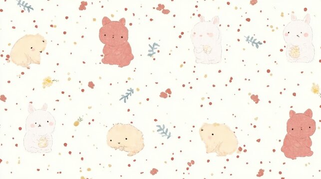 Global Tiny Animal wallpaper Cute Hand-Drawn Animal Characters with Pastel Colors and Confetti Pattern for Kids' Design and Greeting Cards a watercolor animal parade wallpaper