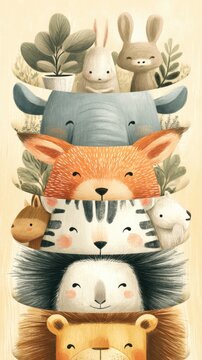 Global Tiny Animal wallpaper Cute Stack of Animal Illustrations Featuring Friendly Fox, Hedgehog, Lion, Zebra, Rabbit, Elephant, and Other Woodland Creatures a watercolor animal parade wallpaper