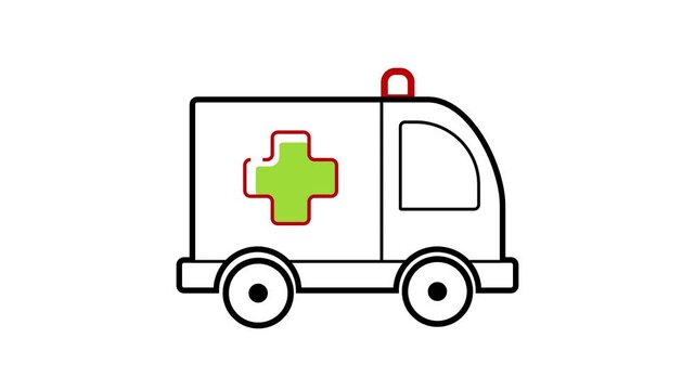 An ambulance with a green cross.