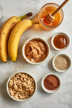 Top view of ingredients for banana sushi rolls