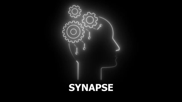 Futuristic Head Profile with Gears and Synapse Text for Neural Network and Digital Brain Concept