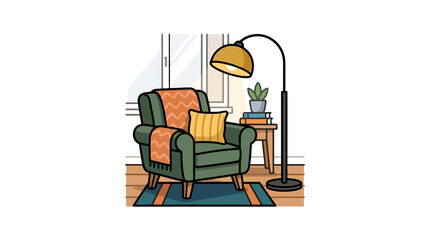 Fototapeta premium A cozy green armchair sits in a bright living room corner