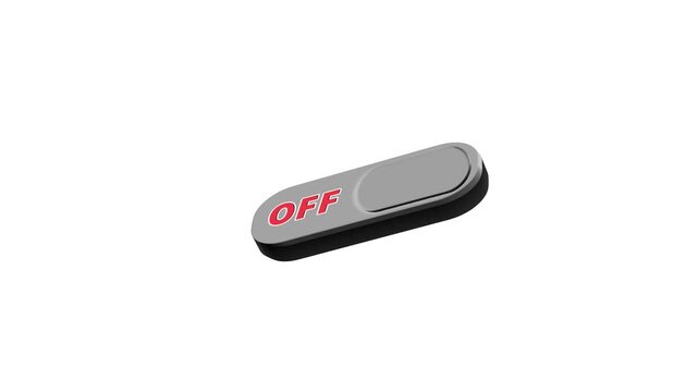 Animated 3D power switch button with the word &ldquo;OFF&rdquo; on a clean white background. Modern motion graphic loop representing power control, shutdown, deactivation, technology, electricity.