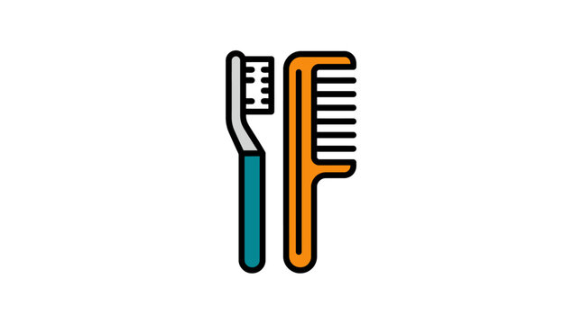 A minimalist vector illustration showing a toothbrush and a hair comb side by side