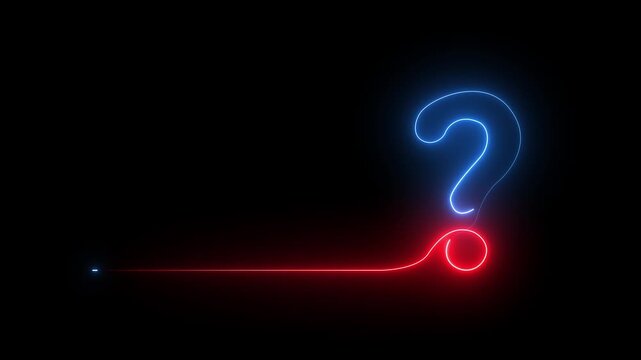 Neon Question Mark Icon Animation Glowing Interrogation Symbol, Futuristic UI HUD, Loop Motion Graphics on Dark Background