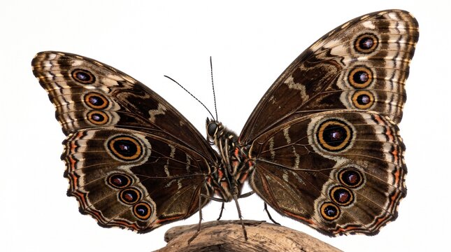An extreme macro portrait of a Blue Morpho butterfly resting with its wings slightly closed, showing the dazzling, iridescent electric