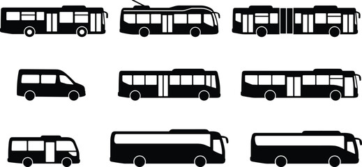 Bus Silhouette Vector Set with Public Transport City Coach and Minibus Icons © Best Choice