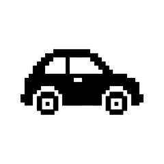 Fototapeta premium A simple black and white pixel art icon of a small car