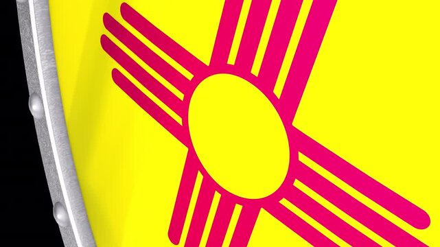 Metallic Shield Transitions with the Flag of State of New Mexico of United States of America