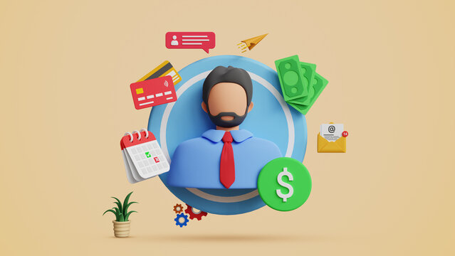 Employee Benefits, Salary, Payroll, HR Management, Workplace Compensation, Digital Benefits, Insurance and Human Resource Technology. 3D Business Profile Icon with Financial Management Icons. 3D