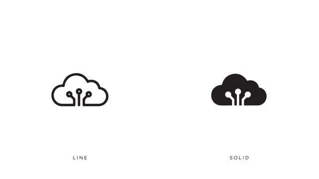 Cloud computing icon set with line and solid styles for tech and network design