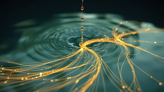 Golden threads diverging from a central pool, flowing away, symbolic of diverted resources.