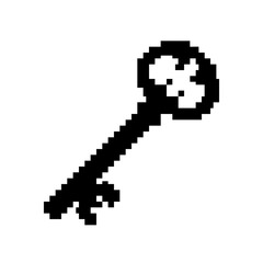 Fototapeta premium A simple black and white pixel art illustration of a vintage skeleton key