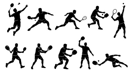 Dynamic Tennis Player Silhouettes, Action Poses Vector Set, Athletic Sports Figures, Competitive Game Illustrations, Professional Athlete Movements © samima