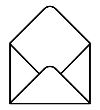 open envelope, black and white vector illustration, isolated on white