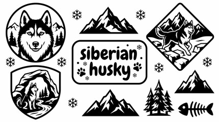 beautiful siberian husky standing across a snowy mountain landscape with pine forests frozen trails winter scenery and dramatic alpine surroundings creating a natural cold weather habitat © Ethan