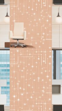 Data Compression Art Modern office space with white ergonomic chair and abstract technological design on peach wall a data compression funnel